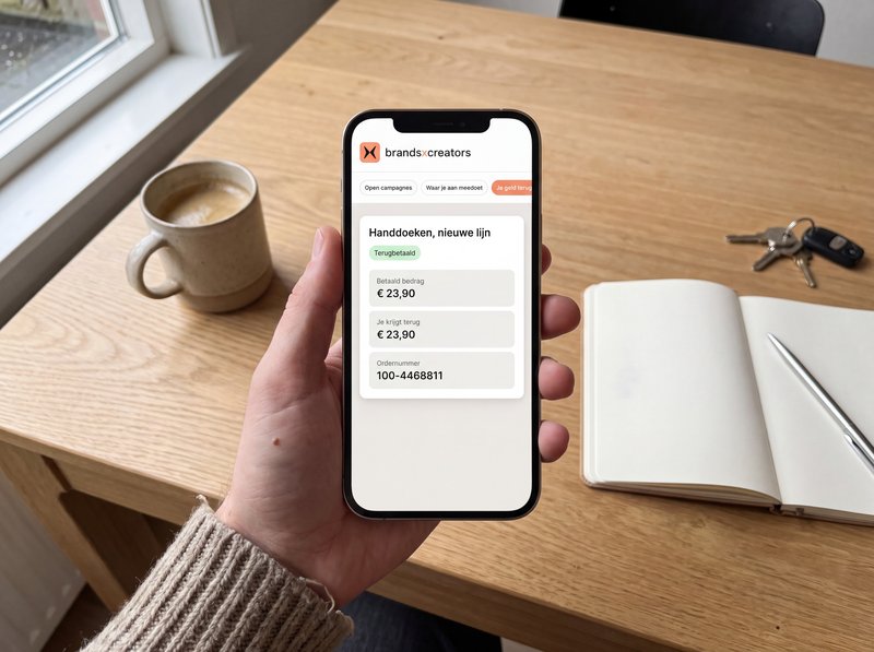 Dezelfde telefoon met het tabblad Je geld terug en een afgeronde ronde